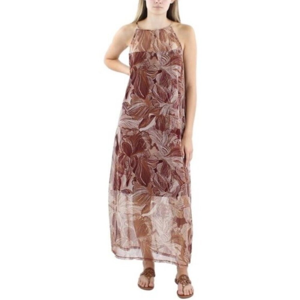 DKNY Palm Print Maxi Dress Plum Combo XL